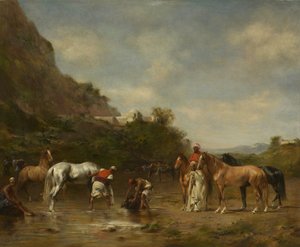 Arabieren die hun paarden water geven, 1872