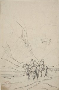 Mannen te paard naast rivier door Eugène Fromentin