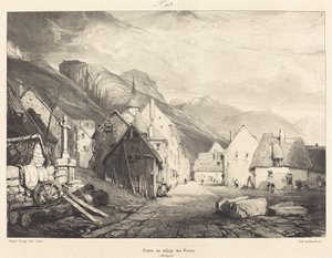 Ingang van het dorp des Bains door Eugène Isabey and Pierre Luc Charles Ciceri