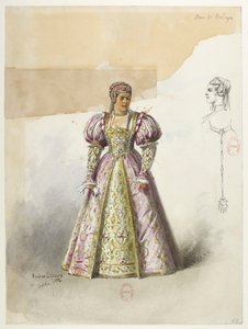 Btv1b84558104 62 - Saint-Saëns - Henry VIII - Kostuummodellen - Lacoste - 62. Anne van Boleyn met collette door Eugene Lacoste