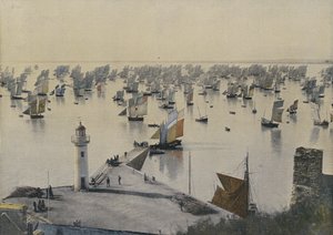 Vertrek van vissersboten uit Cancale (gekleurde foto)