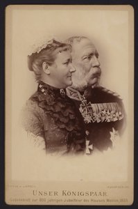 Portret, Albert, koning van Saksen, en zijn vrouw, voormalig Prinses Carola van Zweden (zw/w foto) door European Photographer