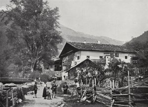 Sandwirt, Sandhof, in Passeiertal, geboortehuis van Andreas Hofer (zwart-wit foto)