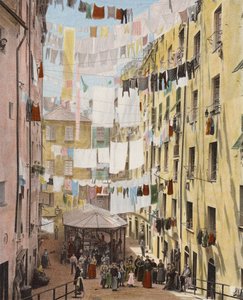 Straat in de oude wijk van Genua, Italië door European Photographer