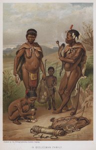 Een Bosjesman Familie (chromolitho) door European School