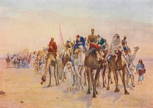 Een pelgrimstocht naar Mekka (kleurenlitho)