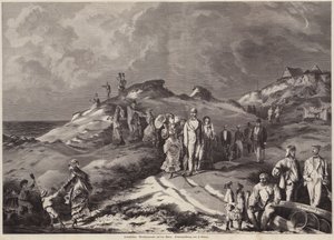 Een wandeling tussen de zandduinen (gravure) door European School