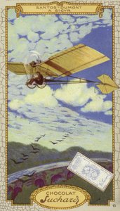 Alberto Santos-Dumont in St Cyr, Frankrijk (chromolitho) door European School