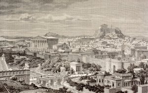 Artistieke impressie van Athene, ten tijde van de Keizer Hadrianus, uit 