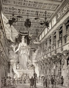 Artistieke impressie van het standbeeld van de godin Athena in het Parthenon, Athene, tijdens de Klassieke periode, uit 