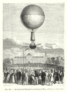 Opstijging van Blanchard op het Champ-de-Mars, in Parijs, op 2 maart 1784 door European School