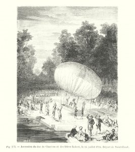 Ascensie van de hertog van Chartres en de gebroeders Robert, op 15 juli 1784, Vertrek vanuit Saint-Cloud (gravure) door European School