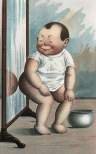 Baby met spiegel (kleurenlitho)