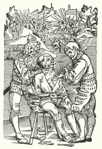 Barbier chirurg die een pijl verwijdert door European School
