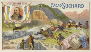 Boeren die een Britse gepantserde trein aanvallen, Chieveley, Zuid-Afrika, Boerenoorlog, 15 oktober 1899