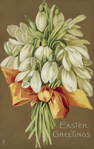 Bosje sneeuwklokjes, paasgroet (kleurenlitho) door European School