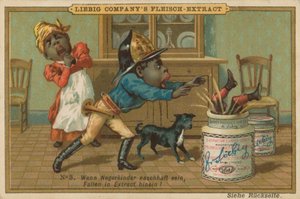 Cartoon Afrikaan Valt in Leibig Vleesextract Pot
