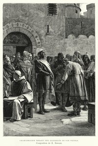 Karel de Grote Houdt een Vergadering van Zijn Volk (gravure) door European School