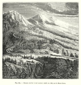 Spoorweg met centrale rail, aangelegd in 1866, op de Mont-Cenis door European School