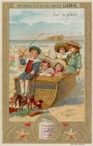 Kinderen in een nepkoets met speelgoedpaarden
