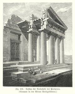 Bouw van de noordoostelijke hoek van het Parthenon, Athene, Oud Griekenland