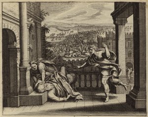 Dood van Eli na de Filistijnen de Ark van het Verbond van de Israëlieten hebben veroverd (gravure) door European School