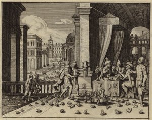 Egypte getroffen door de plaag van kikkers (gravure)