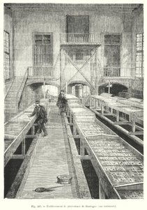 Interieur van de viskwekerij van Huningue (gravure) door European School