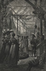 Feest in een kas, naar een gravure uit de 15e eeuw (gravure)