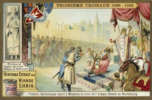 Frederik Barbarossa neemt het kruis van de bisschop van Würzburg, Mainz, Duitsland, Derde Kruistocht, 1188 door European School