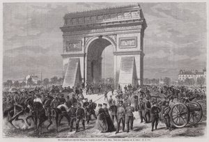 Duitse soldaten bij de Arc de Triomphe, Parijs, na het veiligstellen van de overwinning in de Frans-Duitse Oorlog, 2 maart 1871