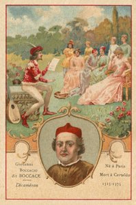 Giovanni Boccaccio, Italiaanse schrijver en dichter, en een scène uit De Decamerone door European School