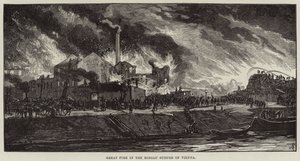 Grote brand in de Rossau-wijk van Wenen (gravure) door European School