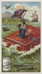 Gulliver in zijn reiskist, in zee gedropt door een adelaar