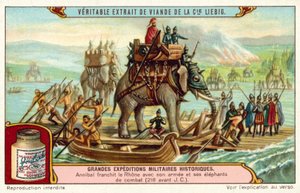 Hannibal steekt de Rhône over met zijn leger en olifanten, 218 v.Chr.