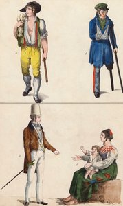 Gelukkige en ongelukkige mensen (kleurenlitho)