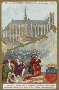 Hendrik IV van Frankrijk bidt in de kathedraal van Amiens na de herovering van de stad op de Spanjaarden, 1597