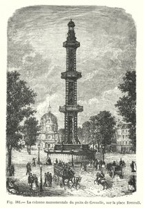 De monumentale kolom van de put van Grenelle, op het Breteuilplein (gravure) door European School