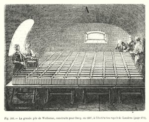 De grote batterij van Wollaston, gebouwd voor Davy in 1807, in het Koninklijk Instituut van Londen door European School