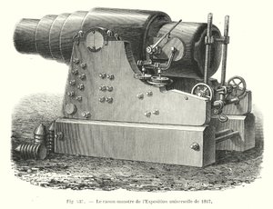 Het monsterkanon van de Wereldtentoonstelling van 1867 (gravure) door European School