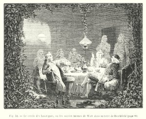 De kring van de gekken, of de intieme avonden van Watt op zijn landgoed Heathfield (gravure) door European School