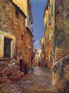 Menton, Rue dans la Vieille Ville (kleurenlitho) door European School