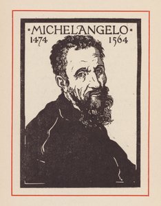 Michelangelo, Italiaanse renaissancekunstenaar en architect (litho) door European School