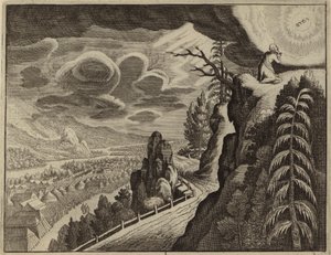 Mozes spreekt tot God op de berg Sinaï (gravure) door European School