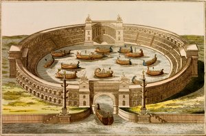 Naumachia, gebouw gebruikt voor het opvoeren van zeeslagen voor publiek vermaak in het oude Rome
