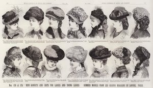 Nieuwe hoeden en petten voor dames en jonge dames; Zomermodellen van Les Grands Magasins Du Louvre, Parijs door European School