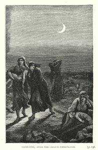 Nacht, na de ramp in Caracas (gravure) door European School