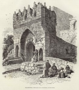 Palestina, Ingang van de citadel, in Jeruzalem door European School