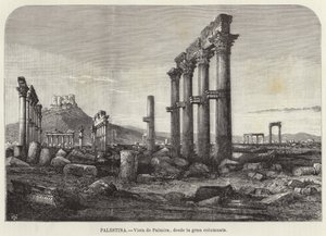 Palestina, Uitzicht op Palmyra vanaf de grote colonnade door European School