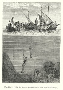 Parelvisserij op de kust van het eiland Ceylon (gravure) door European School